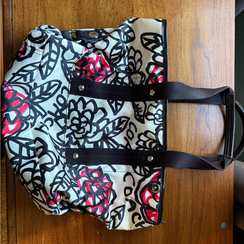 Coach Black Floral Logo Tote - Picture 2 of 7